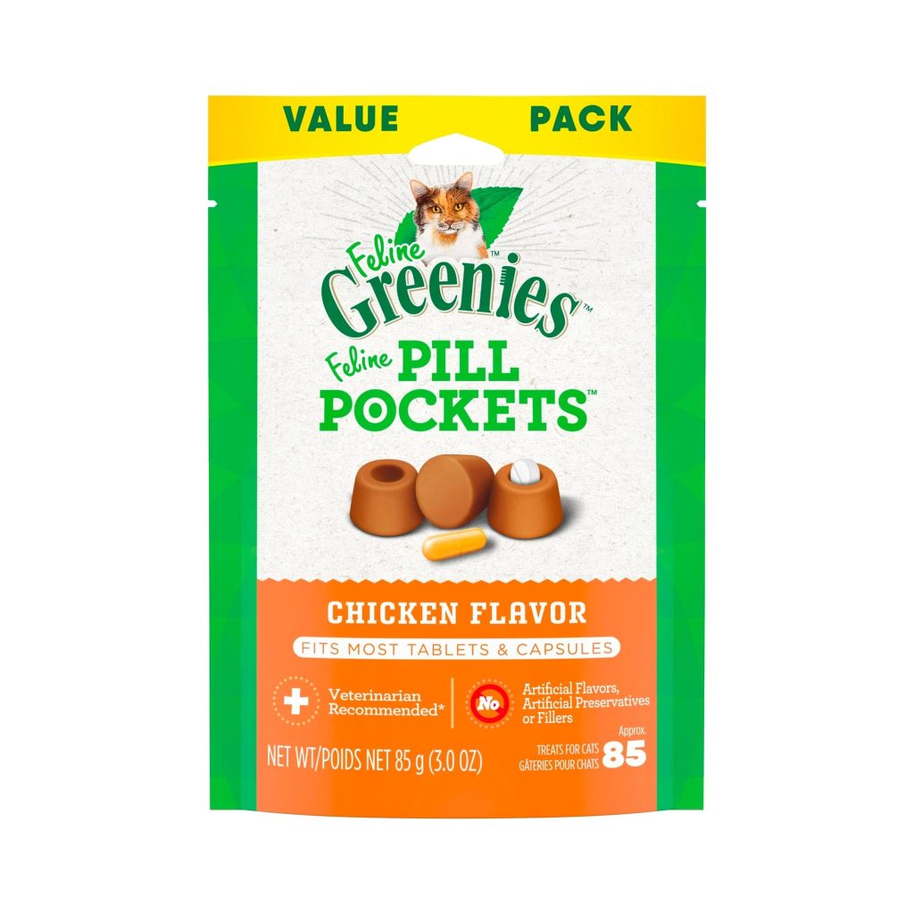 GREENIES Pill Pockets Premios Suaves Naturales para Gatos Sabor Pollo – 85 Unidades