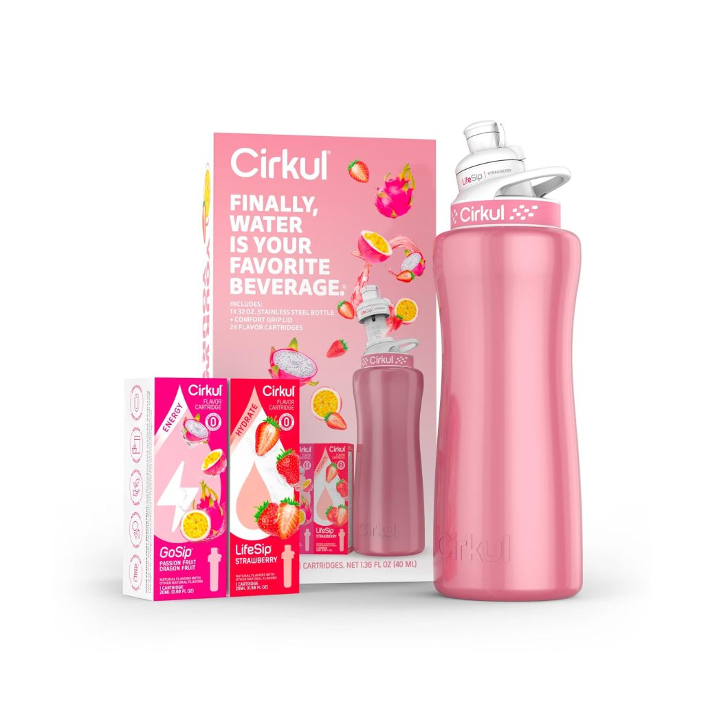 Botella de Agua Cirkul 32oz Acero Inoxidable Rose Gold con Kit Inicial y 2 Cartuchos de Sabor