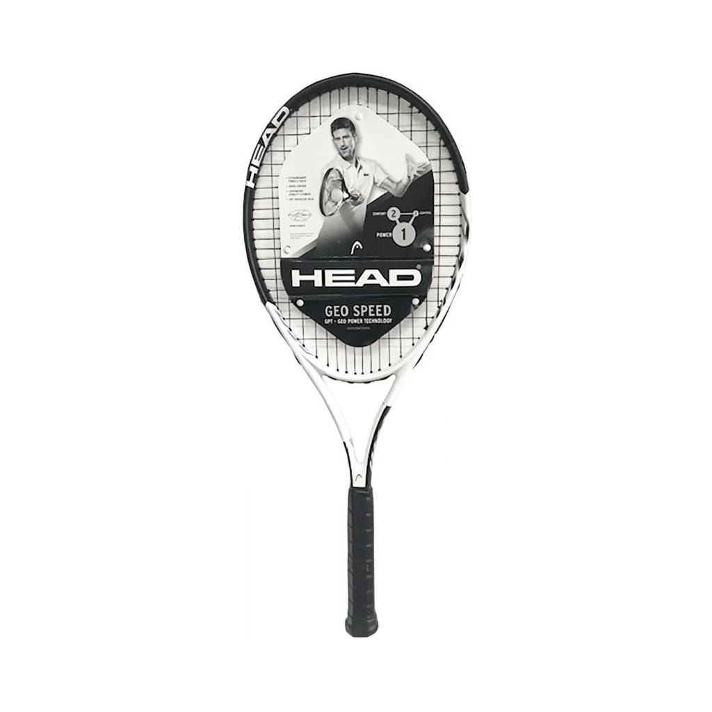 Raqueta de Tenis Geo Speed para Adulto Pre-Encordada – Negro/Blanco